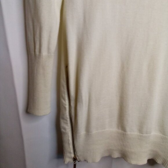 Guess Sweater Tunic Women L Long Sleeve Cowl Neck Zip Sides Off White - Picture 6 of 16